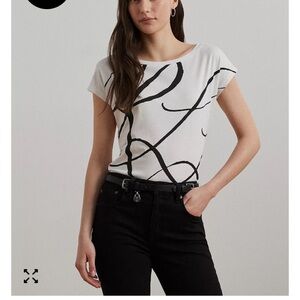 New RALPH LAUREN Grieta Womens Graphic Short Sleeve T-shirt In White